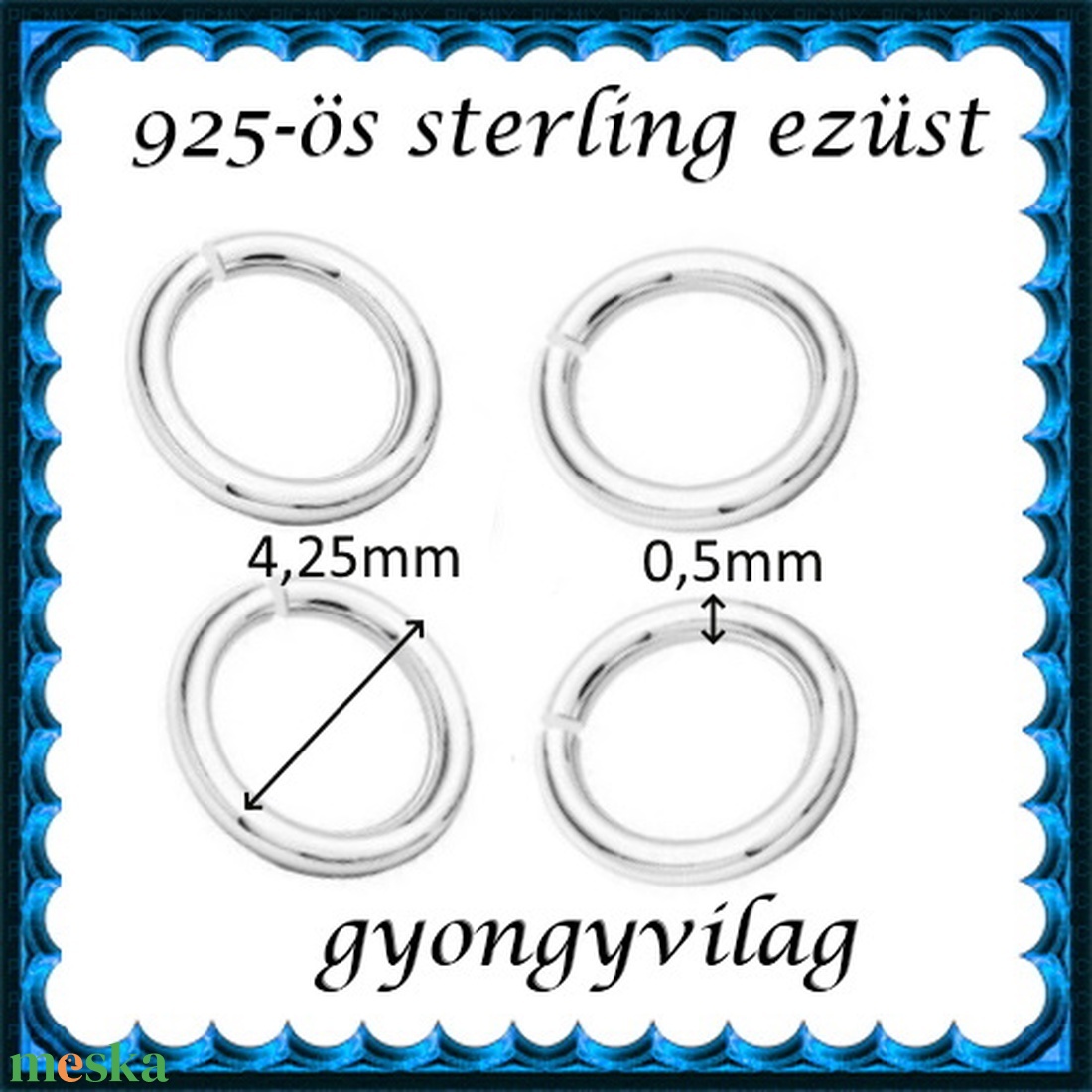 925-ös sterling ezüst ékszerkellék: karika nyitott ESZK NY 4,25x0,5 8db/csomag - kellékek & szerszámok - gyöngy, ékszerkellék - egyéb alkatrész - Meska.hu