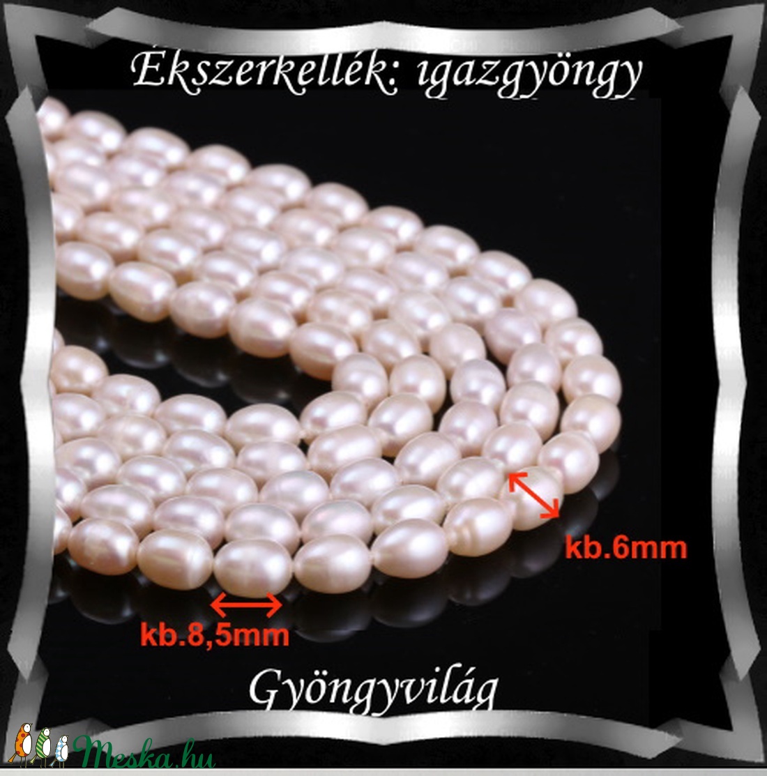 Gyöngyök: igazgyöngy/fűzér GYI-89 8,5x6mm fehér - kellékek & szerszámok - gyöngy, ékszerkellék - igazgyöngy - Meska.hu