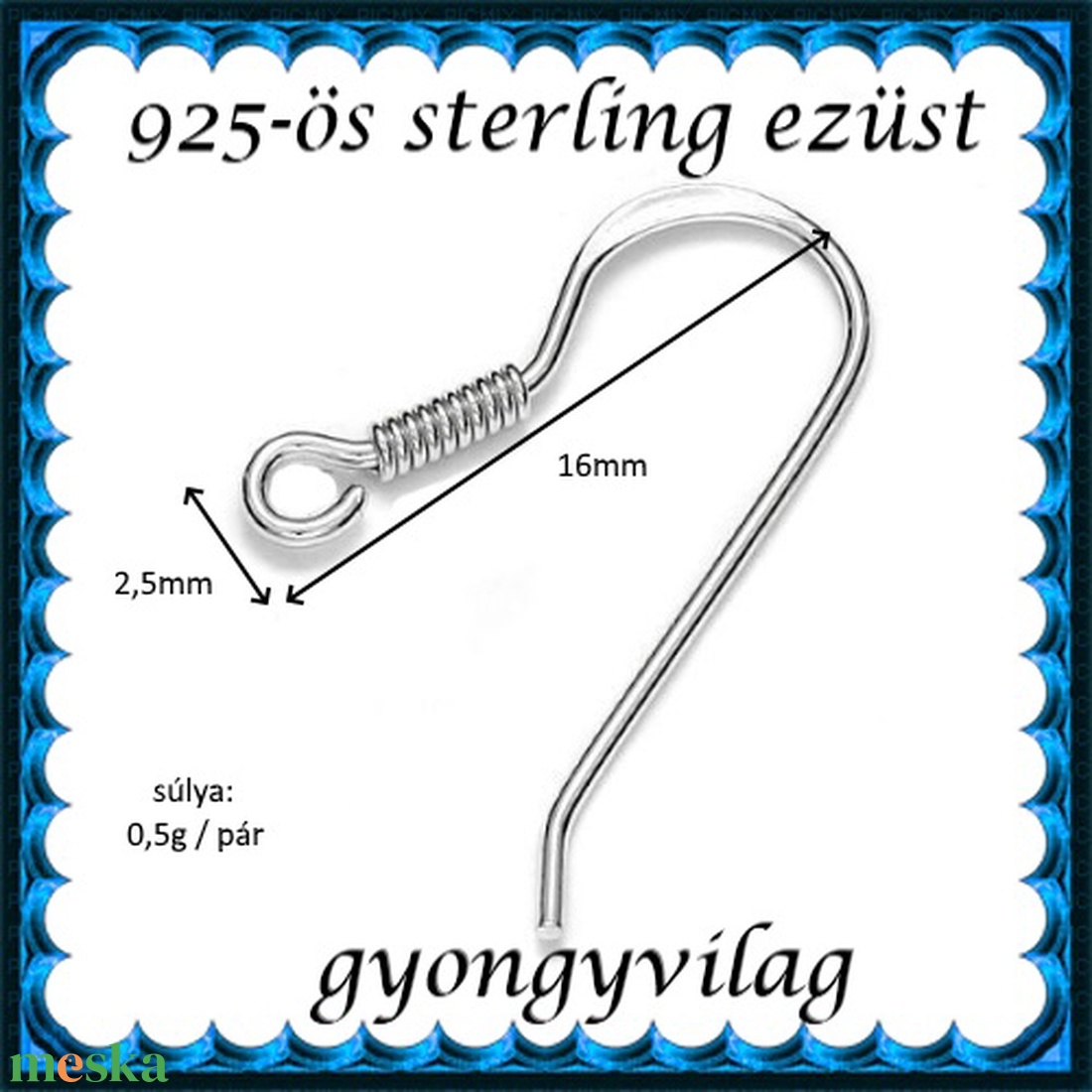  925-ös sterling ezüst ékszerkellék: fülbevalóalap akasztós EFK A 09-2 - kellékek & szerszámok - gyöngy, ékszerkellék - egyéb alkatrész - Meska.hu