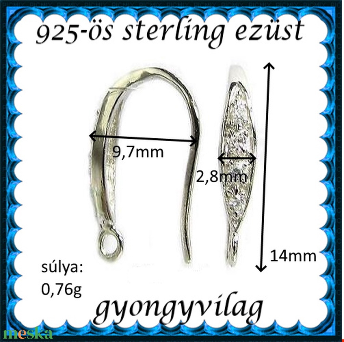 925-ös sterling ezüst ékszerkellék: fülbevaló kapocs, akasztós EFK A 45/2r - kellékek & szerszámok - gyöngy, ékszerkellék - egyéb alkatrész - Meska.hu