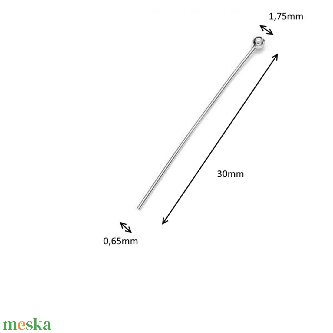 925-ös sterling ezüst ékszerkellék: szerelőpálca gömb végű ESZP G 30x0,65 2db/csomag - kellékek & szerszámok - gyöngy, ékszerkellék - egyéb alkatrész - Meska.hu