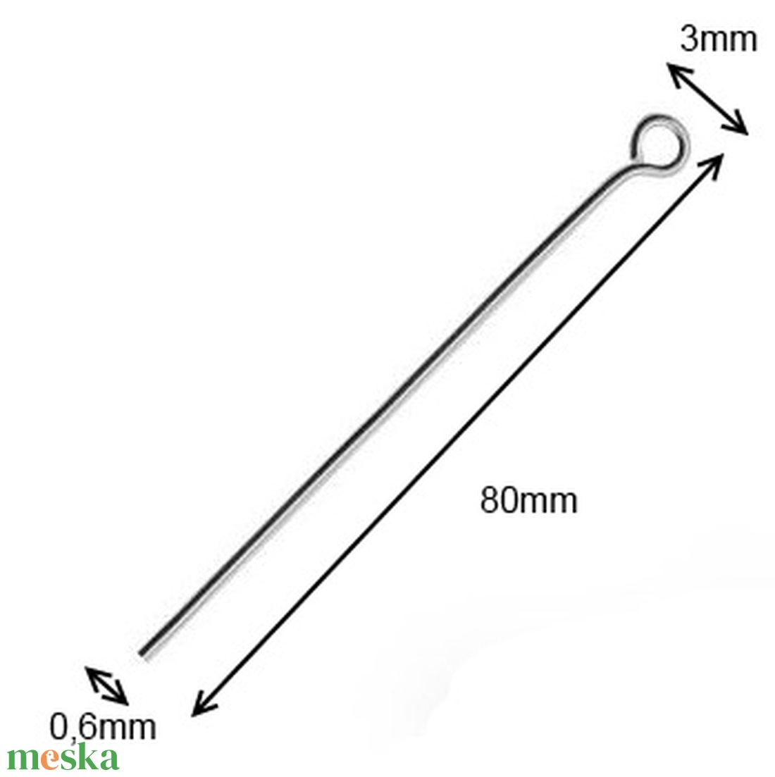 925-ös sterling ezüst ékszerkellék: szerelőpálca hurkos végű ESZP H 80x0,6 mm 1db - kellékek & szerszámok - gyöngy, ékszerkellék - egyéb alkatrész - Meska.hu