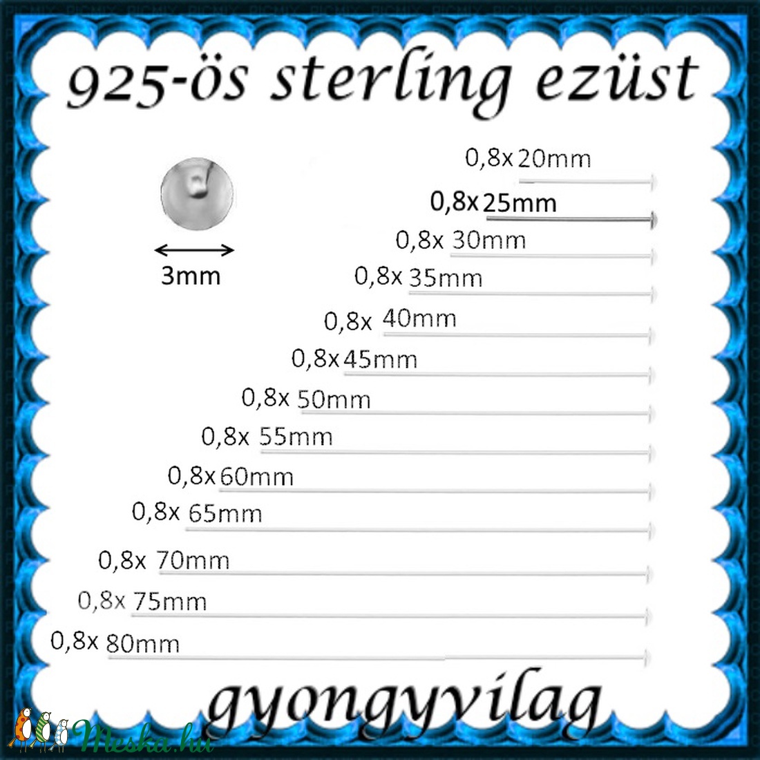 925-ös sterling ezüst ékszerkellék: szerelőpálca szög végű ESZP SZ 25x0,8 mm-es 1db/cs - kellékek & szerszámok - gyöngy, ékszerkellék - egyéb alkatrész - Meska.hu