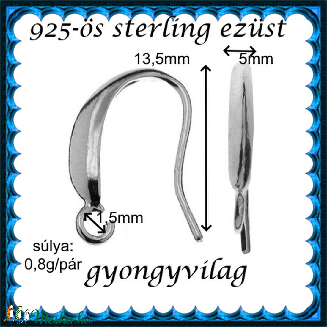  925-ös sterling ezüst ékszerkellék: fülbevalóalap akasztós EFK A 73-2r - kellékek & szerszámok - gyöngy, ékszerkellék - egyéb alkatrész - Meska.hu