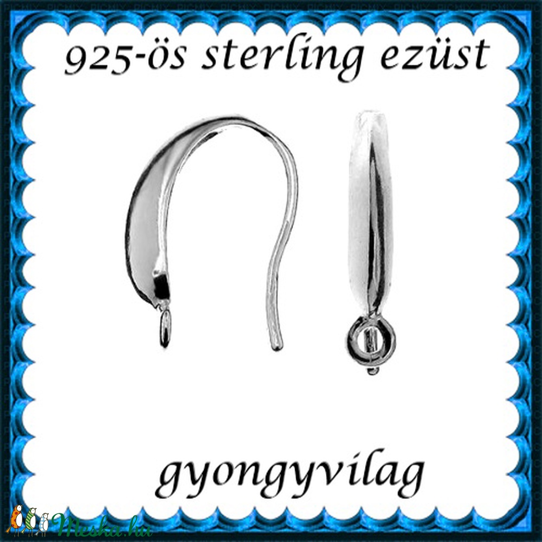  925-ös sterling ezüst ékszerkellék: fülbevalóalap akasztós EFK A 73-1 - kellékek & szerszámok - gyöngy, ékszerkellék - egyéb alkatrész - Meska.hu