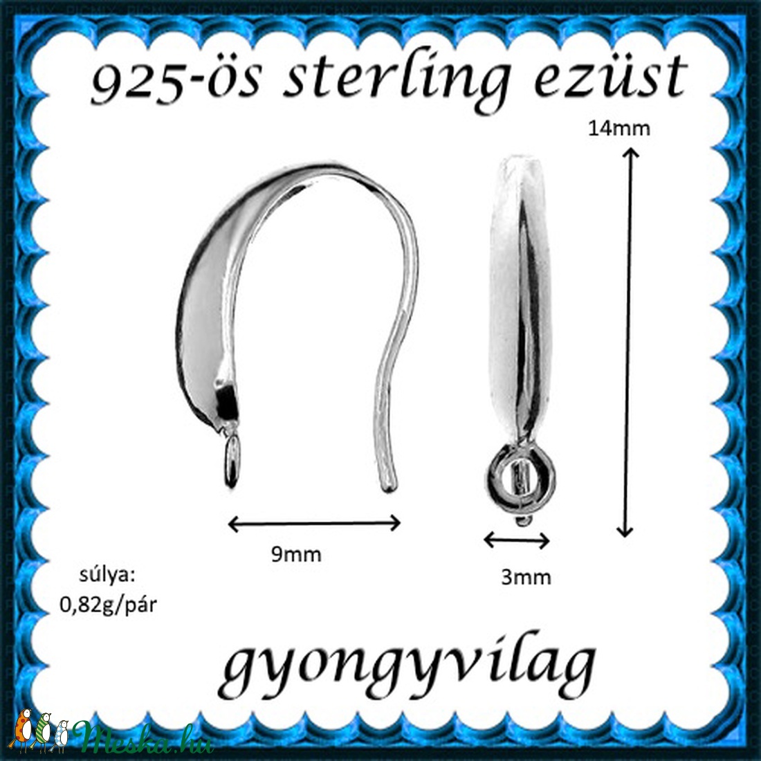  925-ös sterling ezüst ékszerkellék: fülbevalóalap akasztós EFK A 73-1 - kellékek & szerszámok - gyöngy, ékszerkellék - egyéb alkatrész - Meska.hu