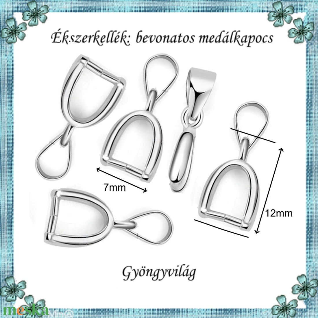 Ezüstel bevont ékszerkellék: medálkapocs  E925-MK04-12 5db/csomag - kellékek & szerszámok - ékszerkellék - medáltartó, medálkapocs - Meska.hu