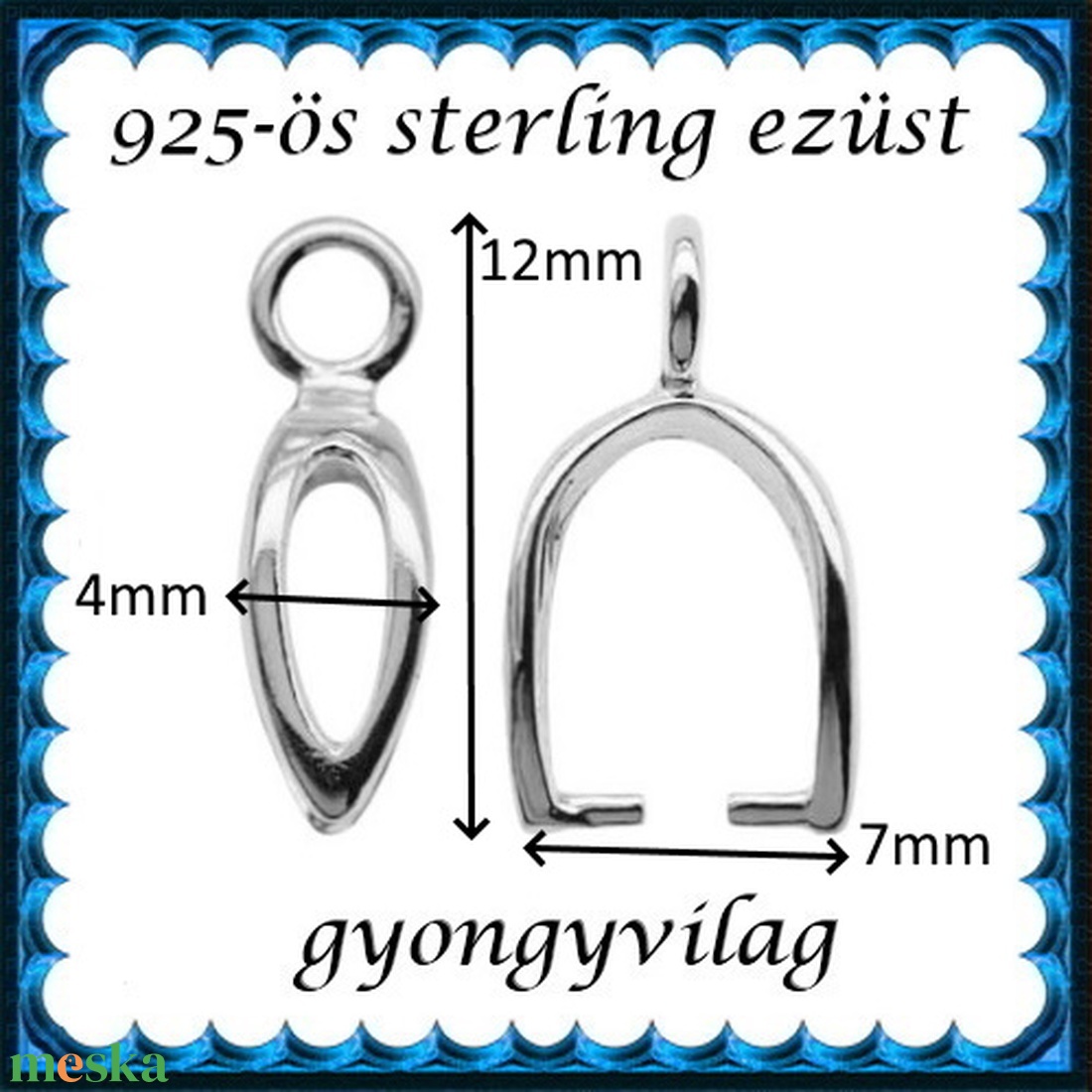 925-ös sterling ezüst ékszerkellék: medáltartó, medálkapocs EMK 116 - kellékek & szerszámok - gyöngy, ékszerkellék - egyéb alkatrész - Meska.hu