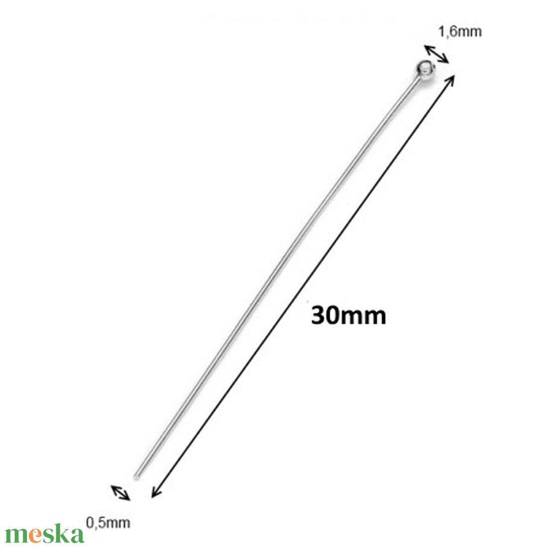 925-ös sterling ezüst ékszerkellék: szerelőpálca gömb végű ESZP G 30x0,5 2db/ csomag - kellékek & szerszámok - gyöngy, ékszerkellék - egyéb alkatrész - Meska.hu