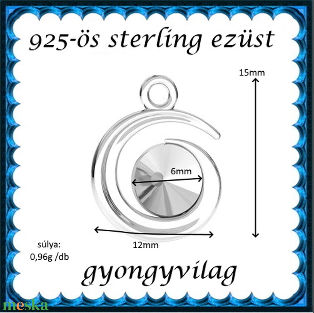 925-ös sterling ezüst ékszerkellék: medál / pandora / fityegő EMTÉ23 - kellékek & szerszámok - gyöngy, ékszerkellék - fém köztesek - Meska.hu