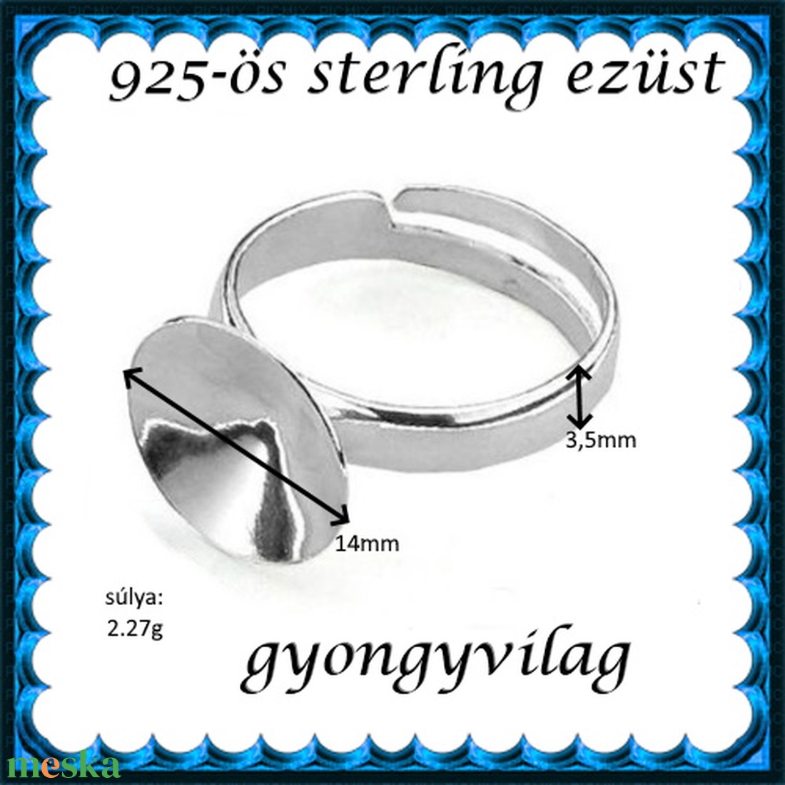  925-ös sterling ezüst gyűrű alap EGY 05-14 állítható méret - kellékek & szerszámok - gyöngy, ékszerkellék - fém köztesek - Meska.hu