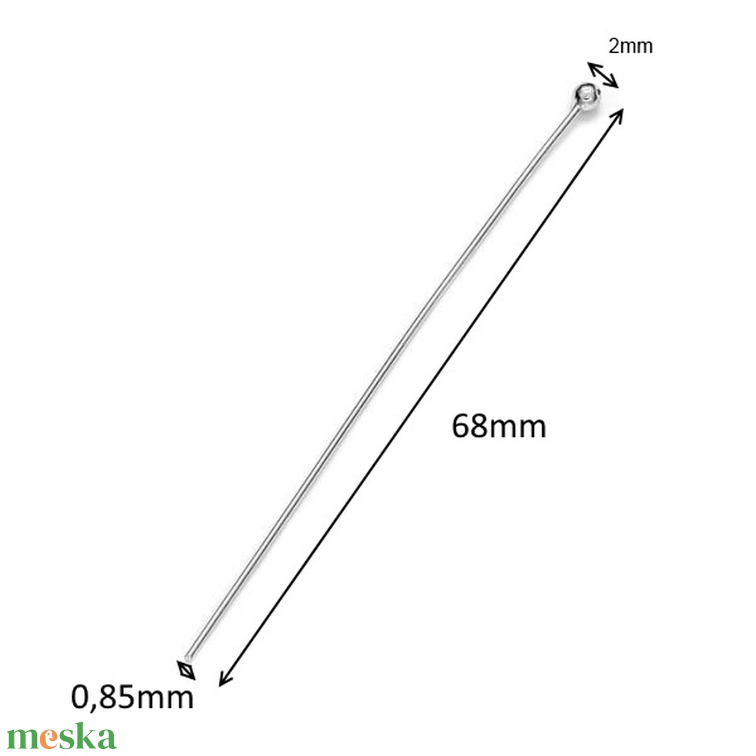 925-ös sterling ezüst ékszerkellék: szerelőpálca gömb végű ESZP G 68x0,85 1db/csomag - kellékek & szerszámok - gyöngy, ékszerkellék - egyéb alkatrész - Meska.hu