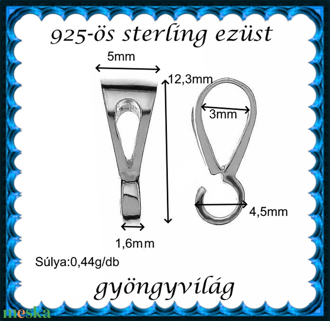 925-ös sterling ezüst ékszerkellék: medáltartó, medálkapocs EMT 46 - kellékek & szerszámok - gyöngy, ékszerkellék - egyéb alkatrész - Meska.hu