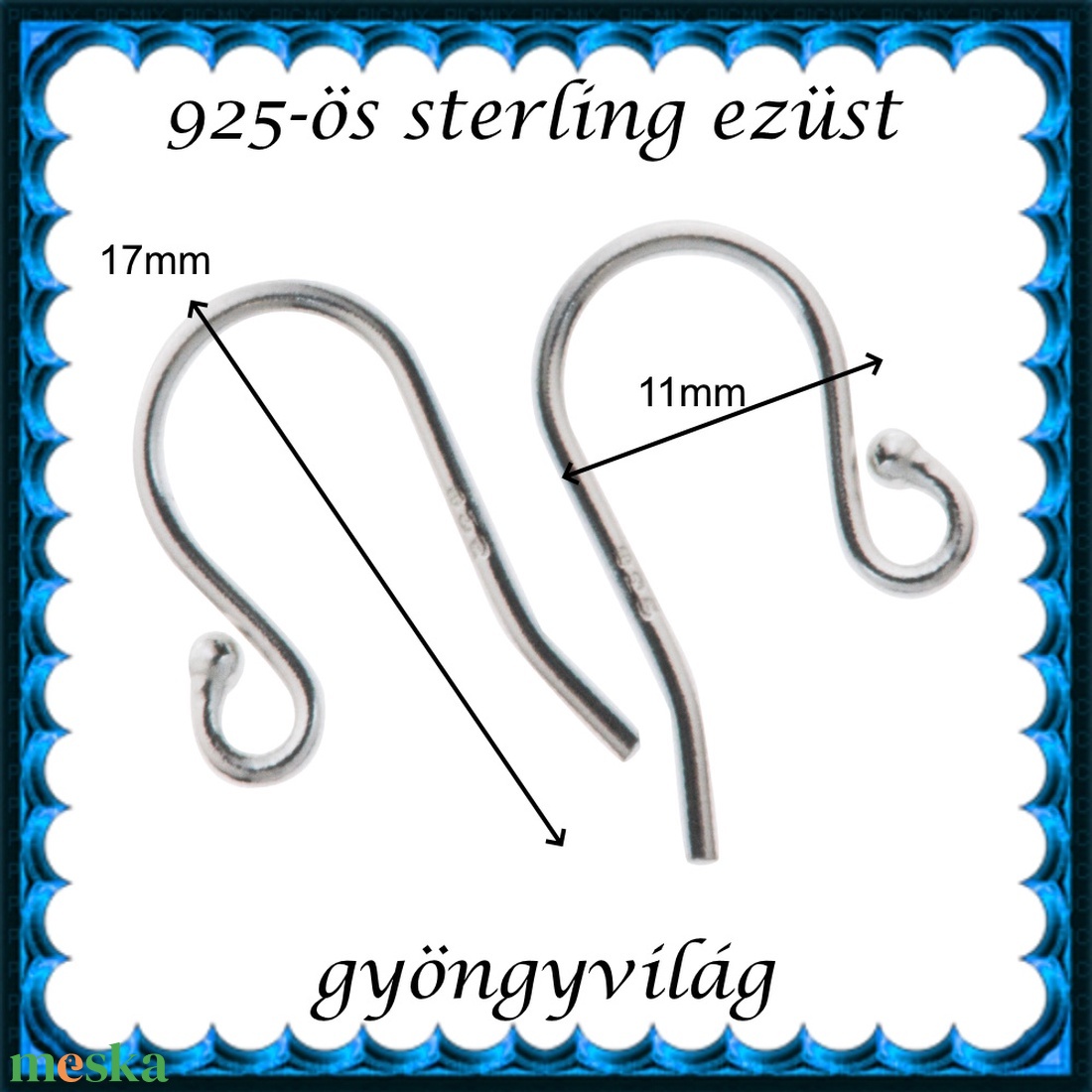  925-ös sterling ezüst ékszerkellék: fülbevalóalap akasztós EFK A 01-4 - kellékek & szerszámok - gyöngy, ékszerkellék - egyéb alkatrész - Meska.hu