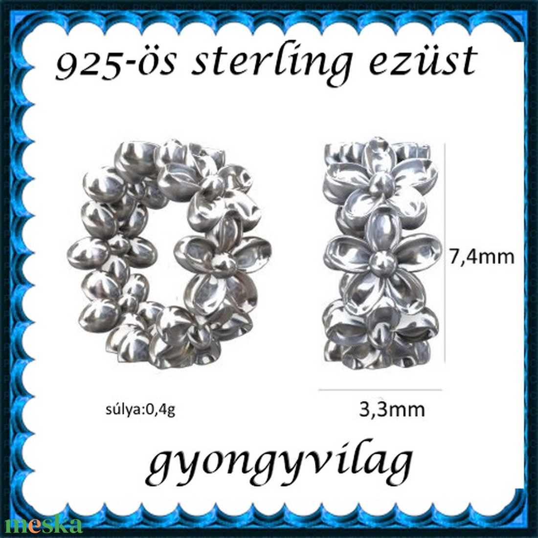 925-ös sterling ezüst ékszerkellék: köztes / gyöngy / dísz EKÖ 66r - kellékek & szerszámok - gyöngy, ékszerkellék - egyéb alkatrész - Meska.hu