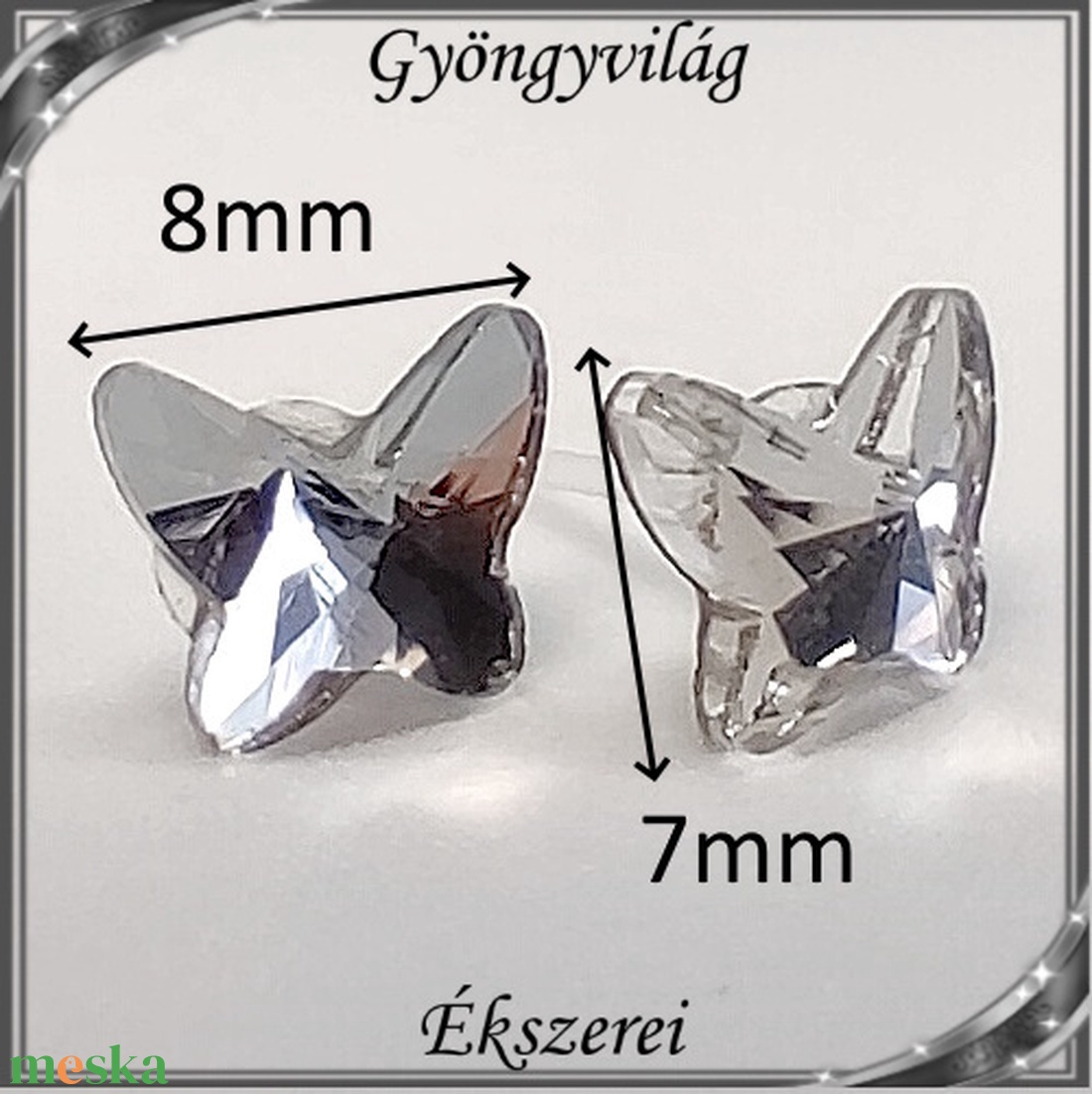 Ékszerek-fülbevalók: szilikon fülbevaló SFSZ-K03 kristály pillangó 7x8mm-es, díszdobozban 10 pár - ékszer - fülbevaló - pötty fülbevaló - Meska.hu