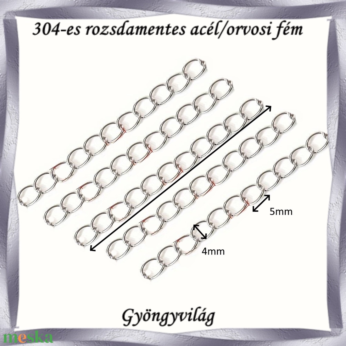 Nemes acél ékszerkellék: lánchosszabbító NALK 01-6-4 5db/csomag - kellékek & szerszámok - gyöngy, ékszerkellék - egyéb alkatrész - Meska.hu