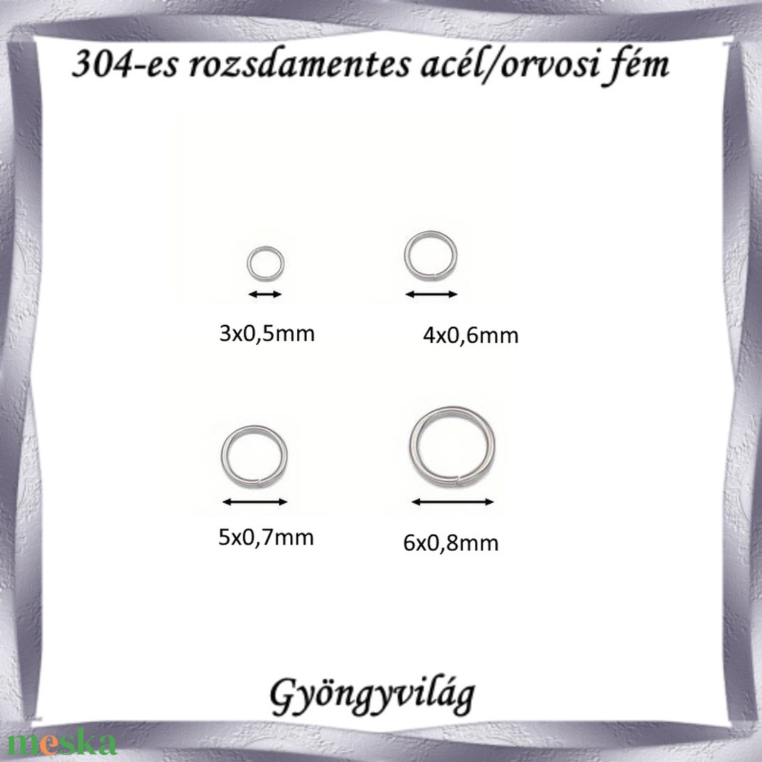 304 Nemes acél ékszerkellék: szerelőkarika, nyitott NASZK NY 4x0,6 20db/ csomag - kellékek & szerszámok - gyöngy, ékszerkellék - egyéb alkatrész - Meska.hu