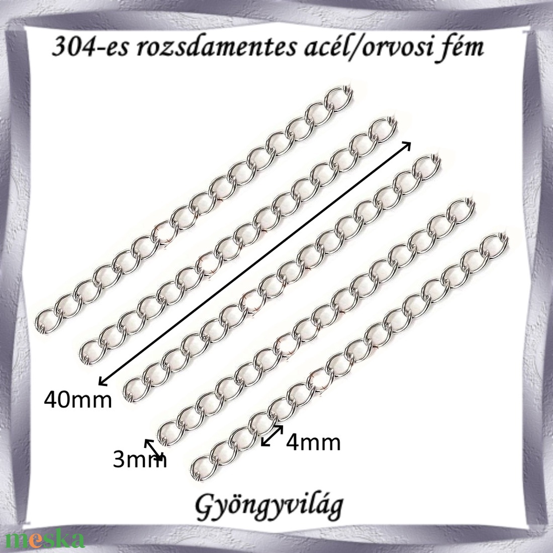 Nemes acél ékszerkellék: lánchosszabbító NALK 01-6-3 5db/csomag - kellékek & szerszámok - ékszerkellék - lánchosszabbító - Meska.hu