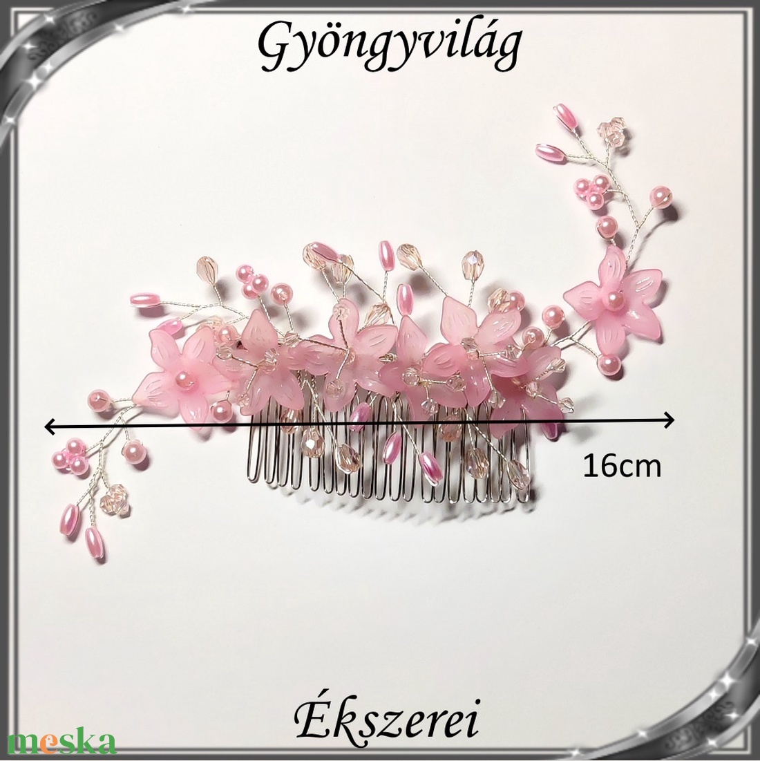 Ékszerek-hajdíszek, hajcsatok: Esküvői, menyasszonyi, alkalmi hajdísz S-H-FÉ10e rózsaszín - esküvő - hajdísz - fésűs hajdísz - Meska.hu