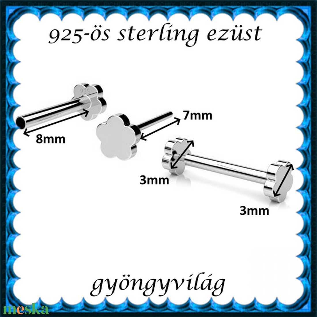 925-ös sterling ezüst ékszerek: fül piercing EP03 - ékszer - fülbevaló - fülékszer - Meska.hu