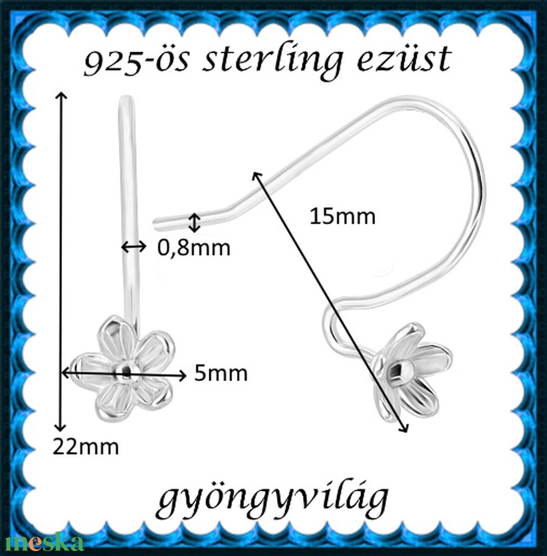 925-ös sterling ezüst ékszerkellék: fülbevaló kapocs, akasztós EFK A 105 - kellékek & szerszámok - ékszerkellék - fülbevaló kapocs - Meska.hu