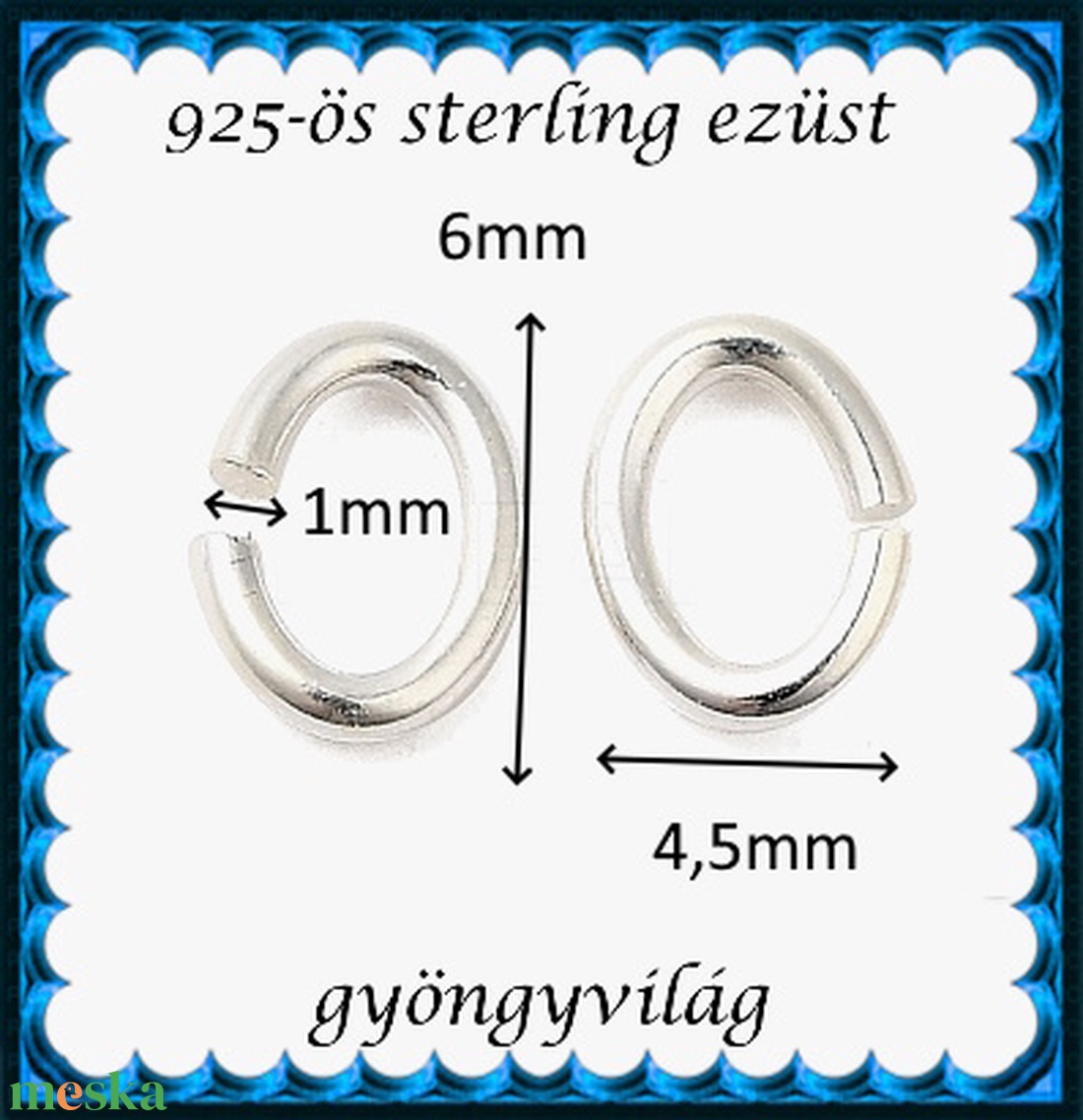 925-ös sterling ezüst ékszerkellék: karika nyitott ovális ESZK NYO 4,5x6x1mm  2db/cs - kellékek & szerszámok - gyöngy, ékszerkellék - egyéb alkatrész - Meska.hu