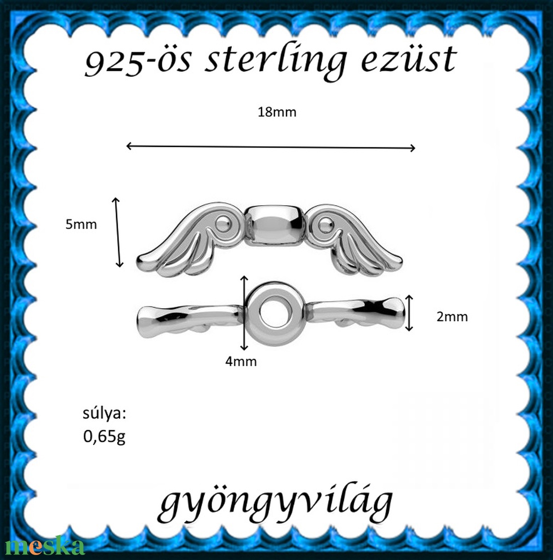 925-ös sterling ezüst ékszerkellék: köztes / gyöngy / dísz EKÖ 105 - kellékek & szerszámok - gyöngy, ékszerkellék - fém köztesek - Meska.hu