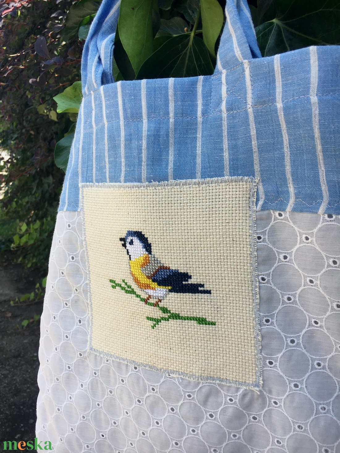 BLUETIT. Könnyű cinkés shopper/szaladgálós nyárra. - táska & tok - bevásárlás & shopper táska - shopper, textiltáska, szatyor - Meska.hu