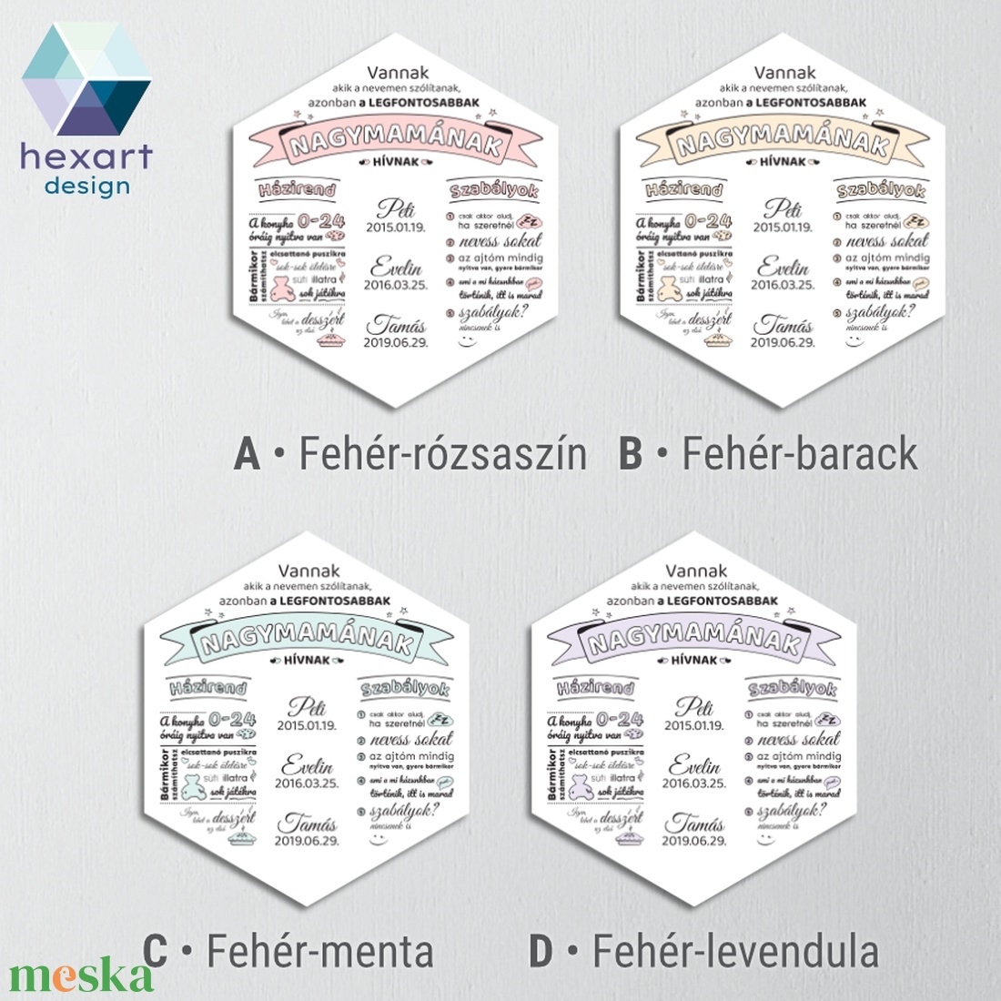 Nagymama, nagyi szabályai (házirend) dekoráció ajándék - fali kép (egyedi családnevekkel és választható színekben) - otthon & életmód - dekoráció - kép & falikép - táblakép - Meska.hu