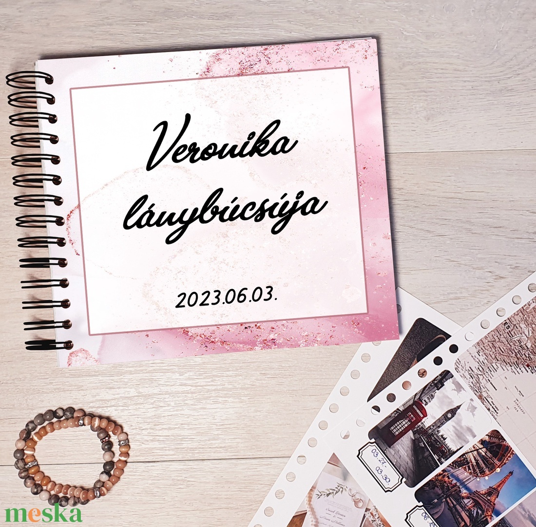 Lánybúcsús emlékkönyv, fotóalbum, napló, Scrapbook (rózsaszín) - névre szóló - esküvő - lánybúcsú - Meska.hu