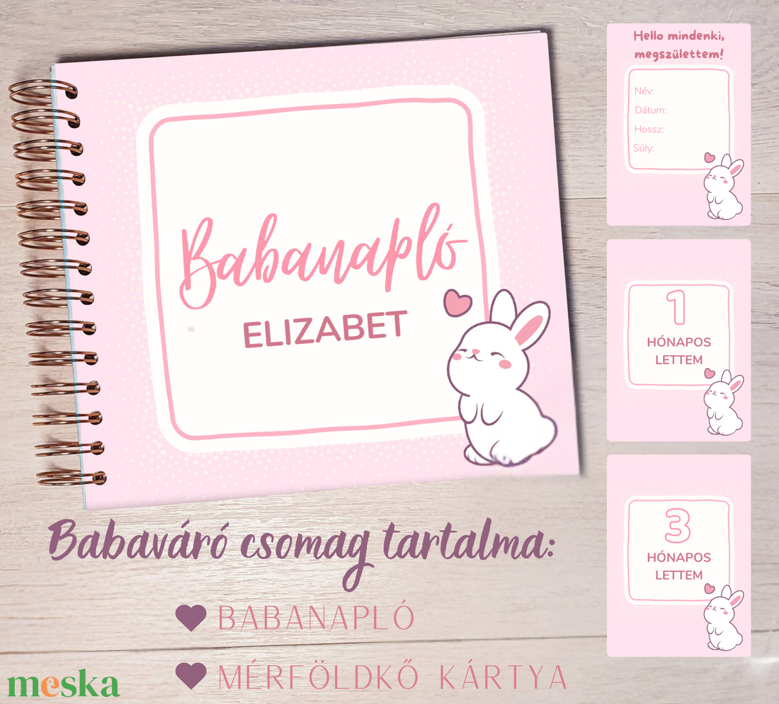 Babaváró csomag - rózsaszín - /Babanapló + mérföldkő kártyák/ -  babváró ajándék, megérkeztem,  - otthon & életmód - papír írószer - babanapló - Meska.hu