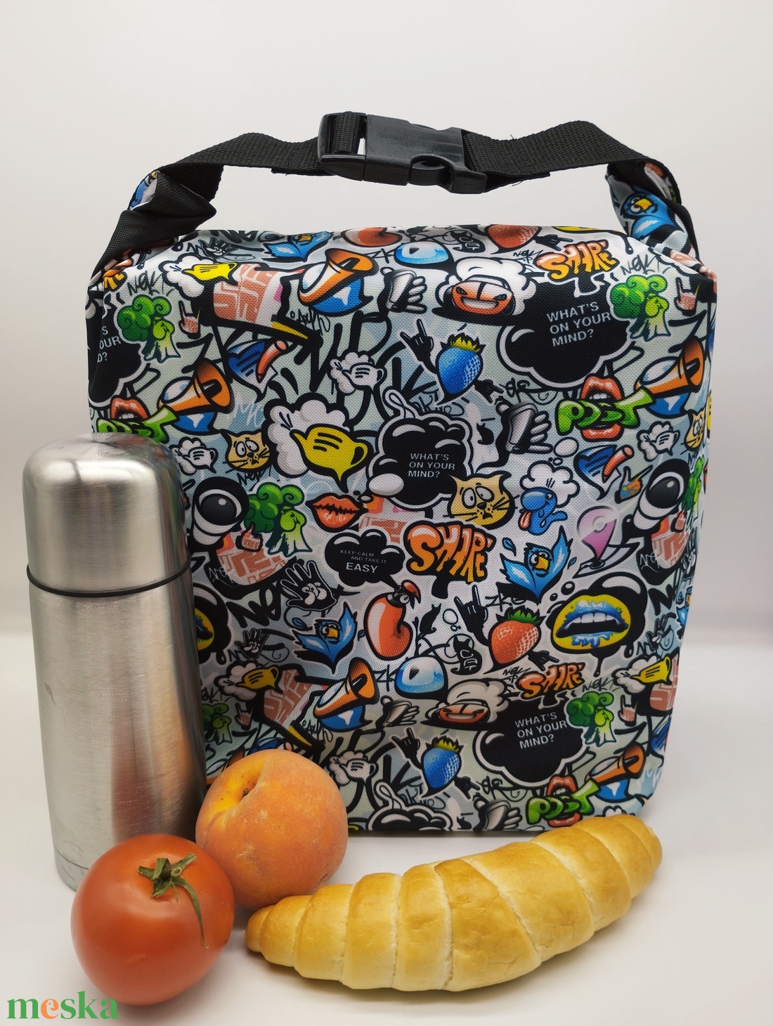 Uzsonnás táska - Rolltop lunch bag - zero waste - táska & tok - uzsonna- & ebéd tartó - ebéd tasak, doboz - Meska.hu