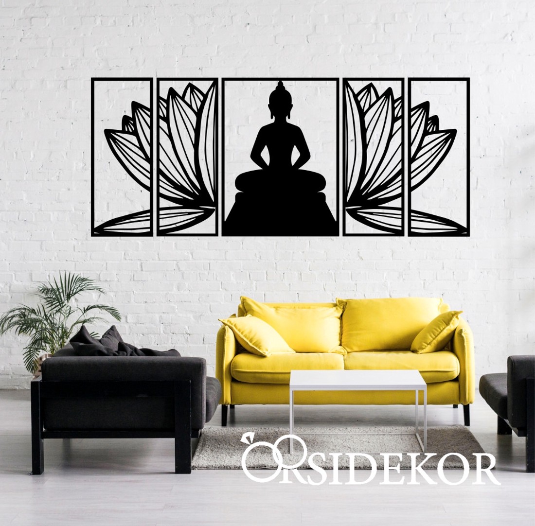 5 részes Buddha és lótuszvirág falikép fából - otthon & életmód - dekoráció - spiritualitás - mandala - Meska.hu