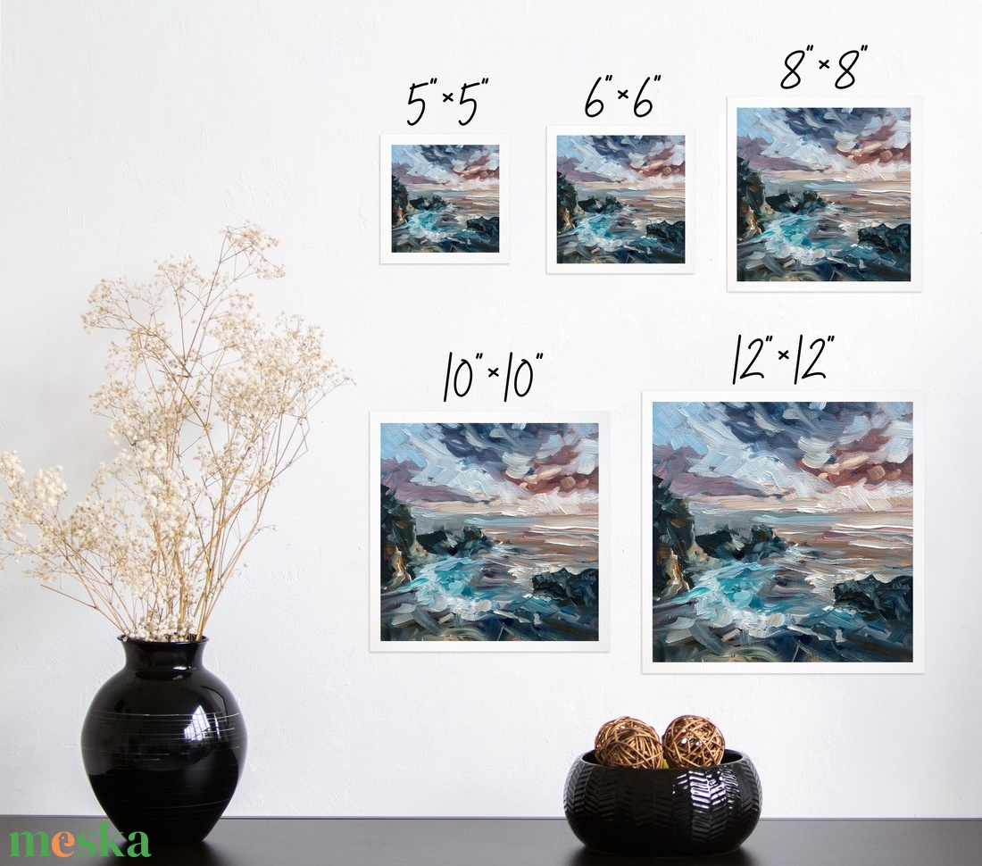 Tengerparti Naplemente Felhőkkel És Hullámokkal - Art Print, Giclée Nyomat Olajfestményről, Modern Fali Dekoráció - művészet - grafika & illusztráció - művészi nyomat - Meska.hu