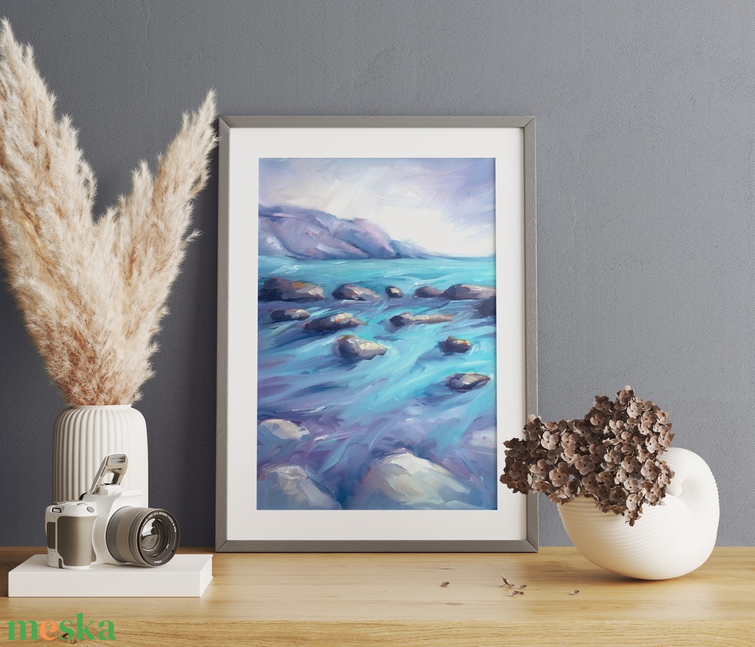 Vibrant Beach - Art Print, Giclée Nyomat Olajfestményről, Fali Dekoráció, Modern Tengerpart Kép - otthon & életmód - dekoráció - kép & falikép - kép & falikép - Meska.hu