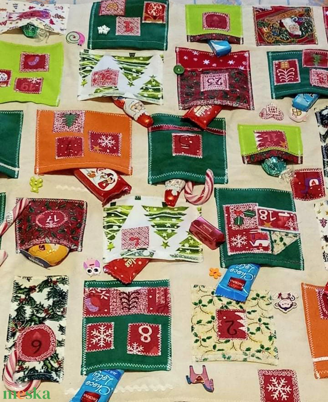 Textil zsebes adventi naptár - karácsony - adventi díszek - adventi naptár - Meska.hu