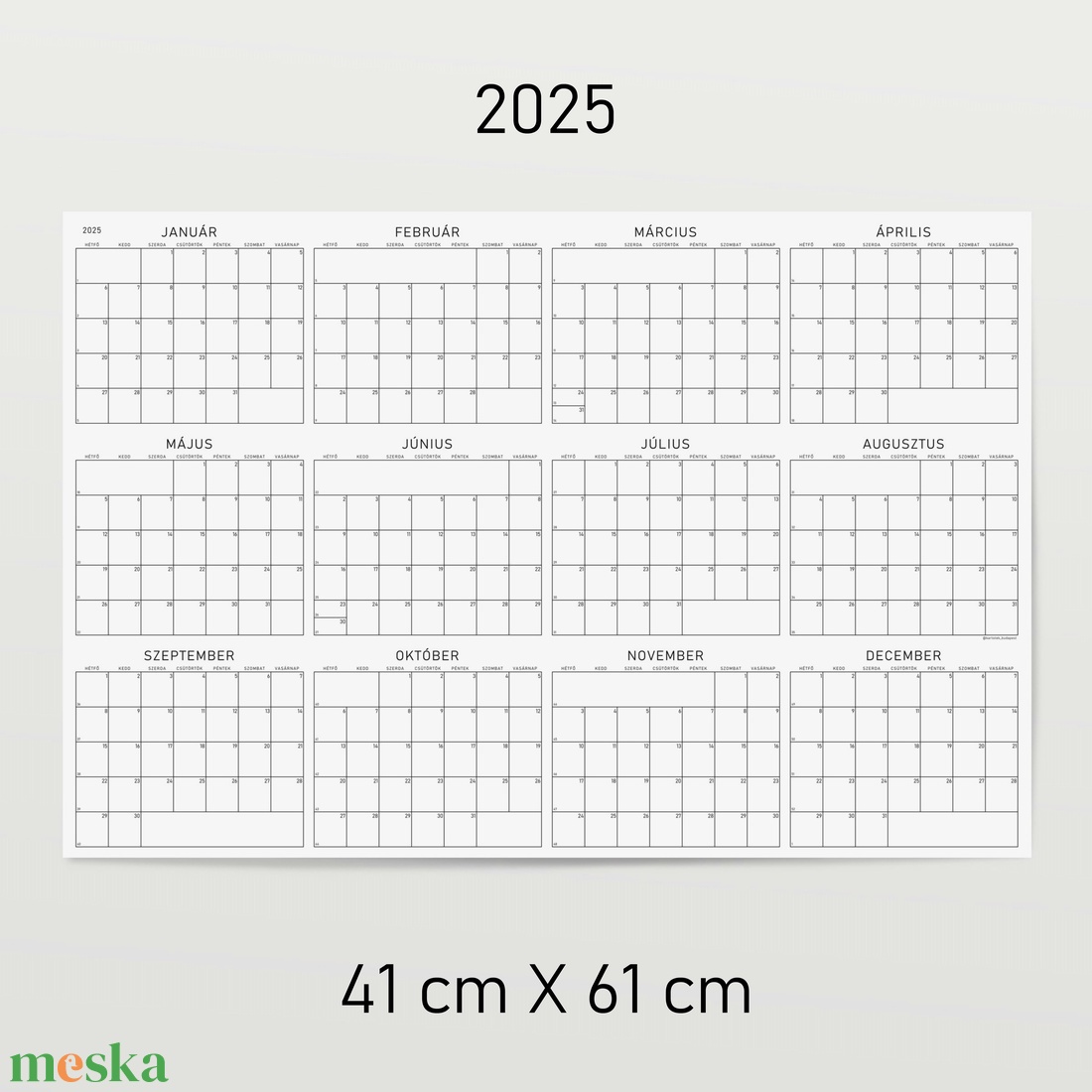 GRÁF éves poszternaptár / kisméretű évtervező / fali tervező naptár - otthon & életmód - papír írószer - naptár & tervező - Meska.hu