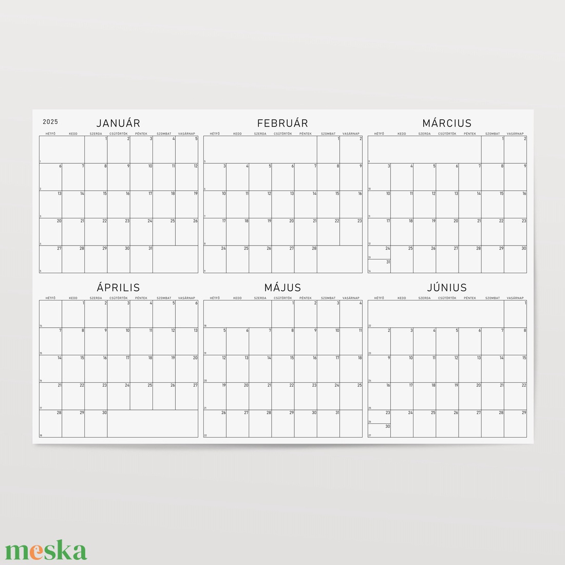 GRÁF féléves poszternaptár / kisméretű évtervező / kétlapos tervező naptár - otthon & életmód - papír írószer - naptár & tervező - Meska.hu