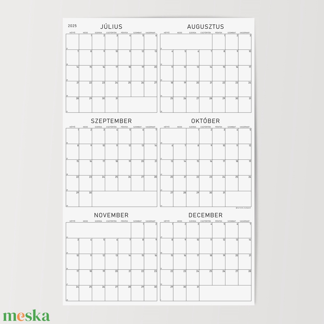 GRÁF féléves poszternaptár / kisméretű évtervező / kétlapos tervező naptár - otthon & életmód - papír írószer - naptár & tervező - Meska.hu