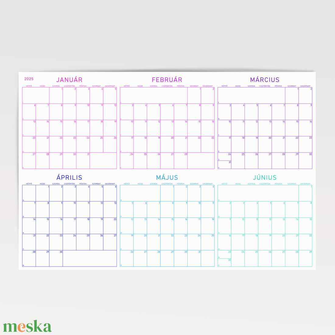 GRÁF   féléves poszternaptár / színes nagyméretű évtervező / kétlapos tervező naptár - otthon & életmód - papír írószer - naptár & tervező - Meska.hu