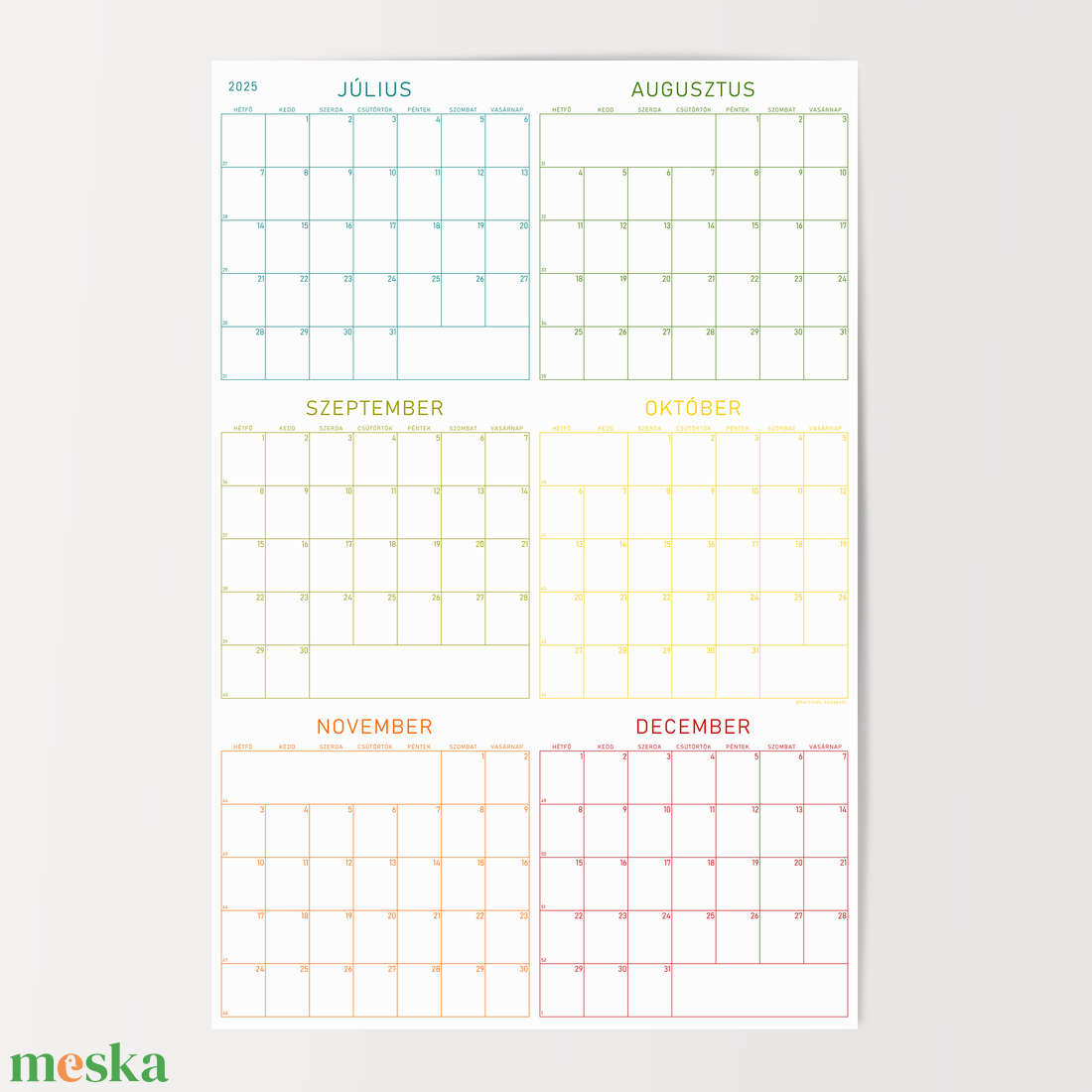 GRÁF   féléves poszternaptár / színes nagyméretű évtervező / kétlapos tervező naptár - otthon & életmód - papír írószer - naptár & tervező - Meska.hu