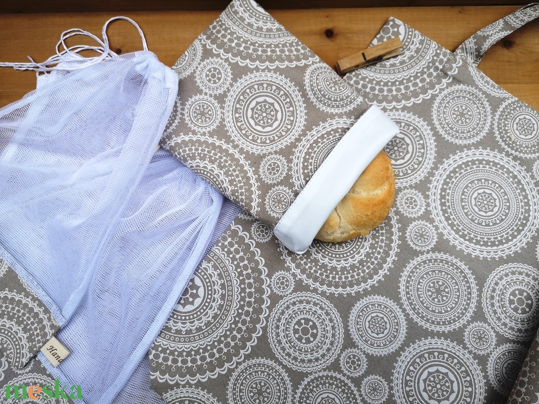 Mandala mintás szett, bevásárló táska, öko tasak, újraszalvéta, snackbag Zerowaste - táska & tok - bevásárlás & shopper táska - shopper, textiltáska, szatyor - Meska.hu