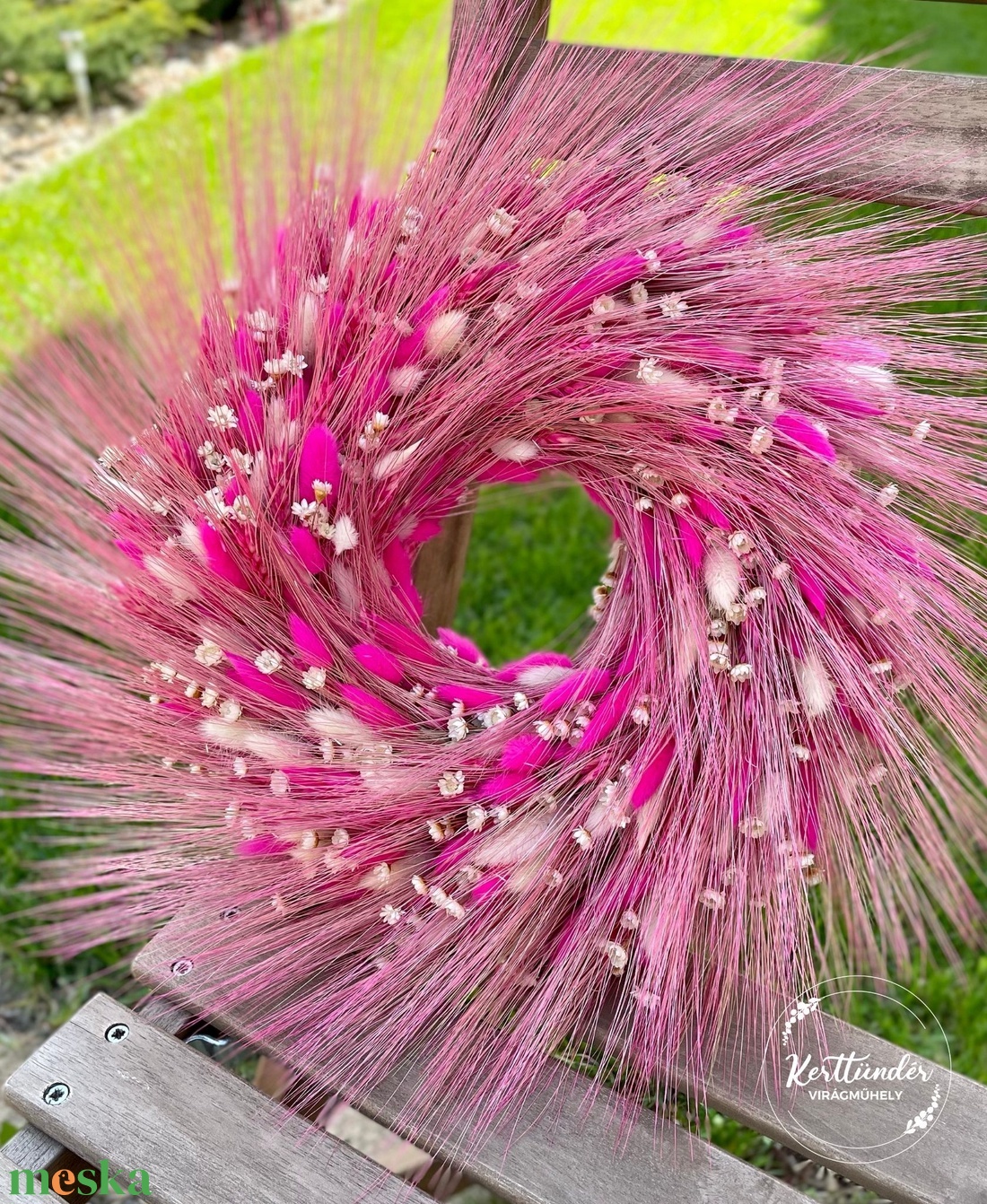 Pink szárazvirágos ajtókopogtató - otthon & életmód - dekoráció - ajtó- és ablak dekoráció - ajtódísz & kopogtató - Meska.hu