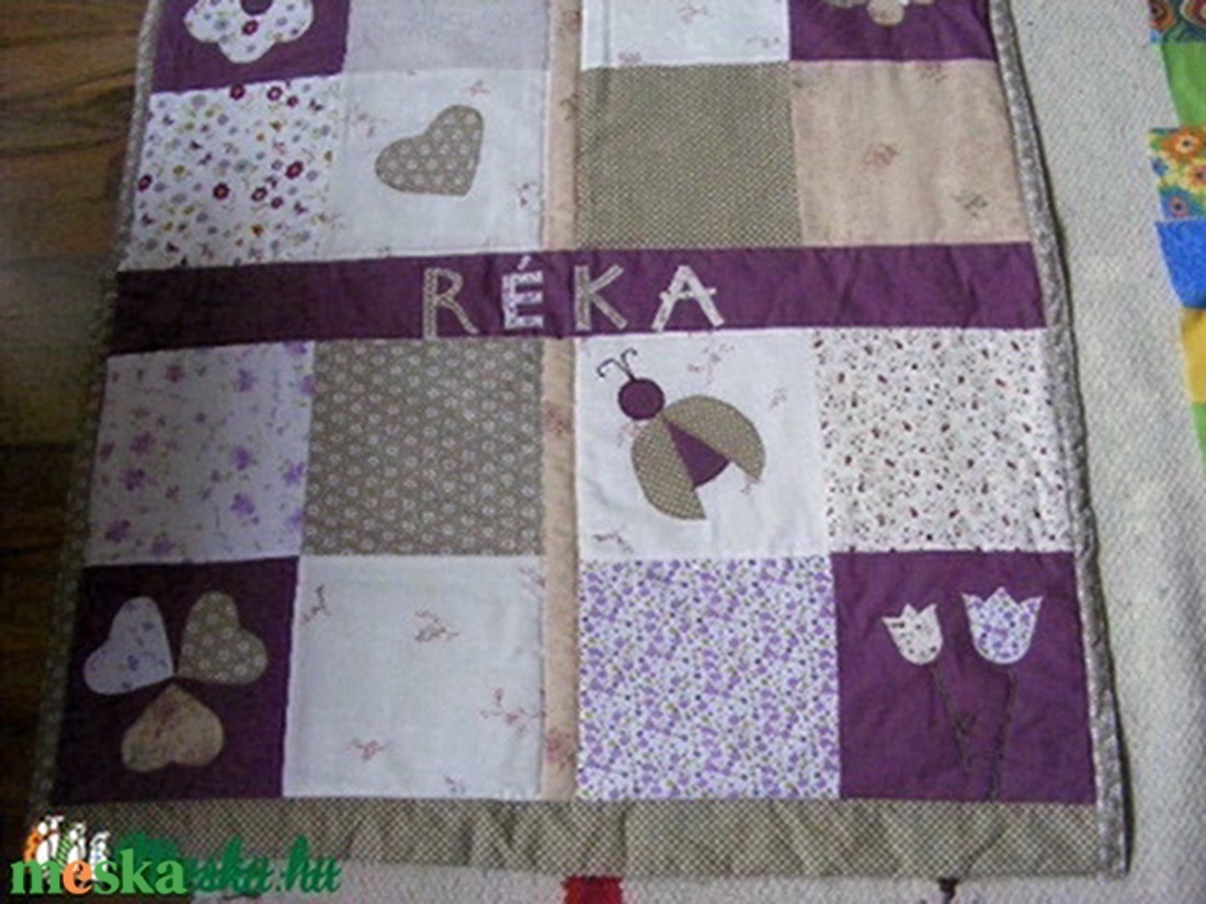 Lilás-drappos patchwork takaró, névre szóló -  - Meska.hu