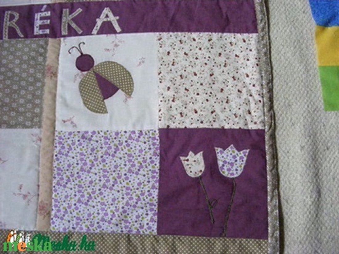 Lilás-drappos patchwork takaró, névre szóló -  - Meska.hu