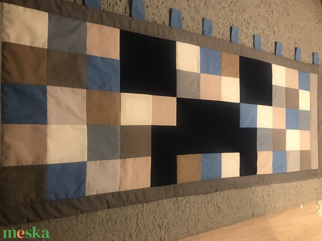 Minecraft Creeper patchwork falvédő, takaró  kék-szürke - otthon & lakás - babaszoba, gyerekszoba - falvédő gyerekszobába - Meska.hu