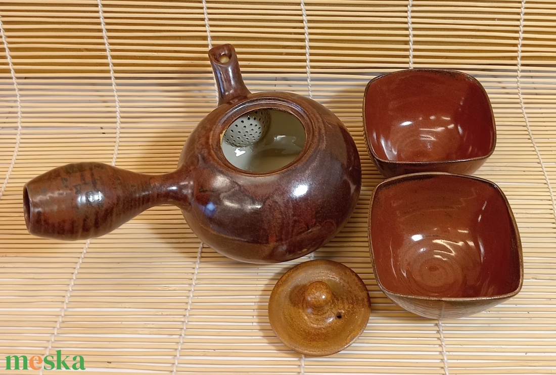 Nyeles teáskanna (kyusu) kettő csészével - otthon & életmód - konyhafelszerelés, tálalás - konyhai tárolás - tea & kávé tárolás - Meska.hu