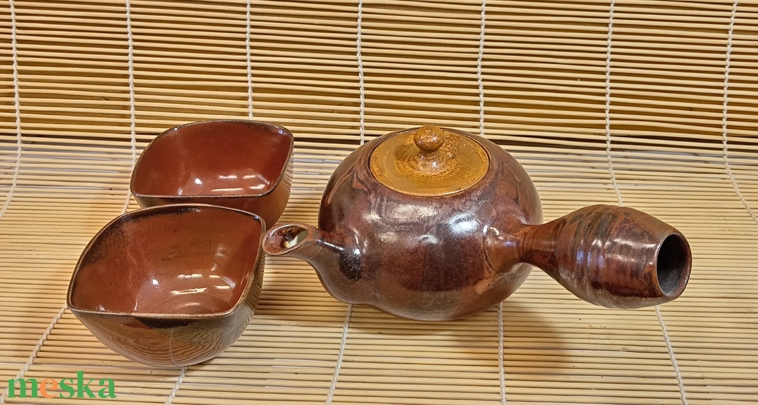 Nyeles teáskanna (kyusu) kettő csészével - otthon & életmód - konyhafelszerelés, tálalás - konyhai tárolás - tea & kávé tárolás - Meska.hu