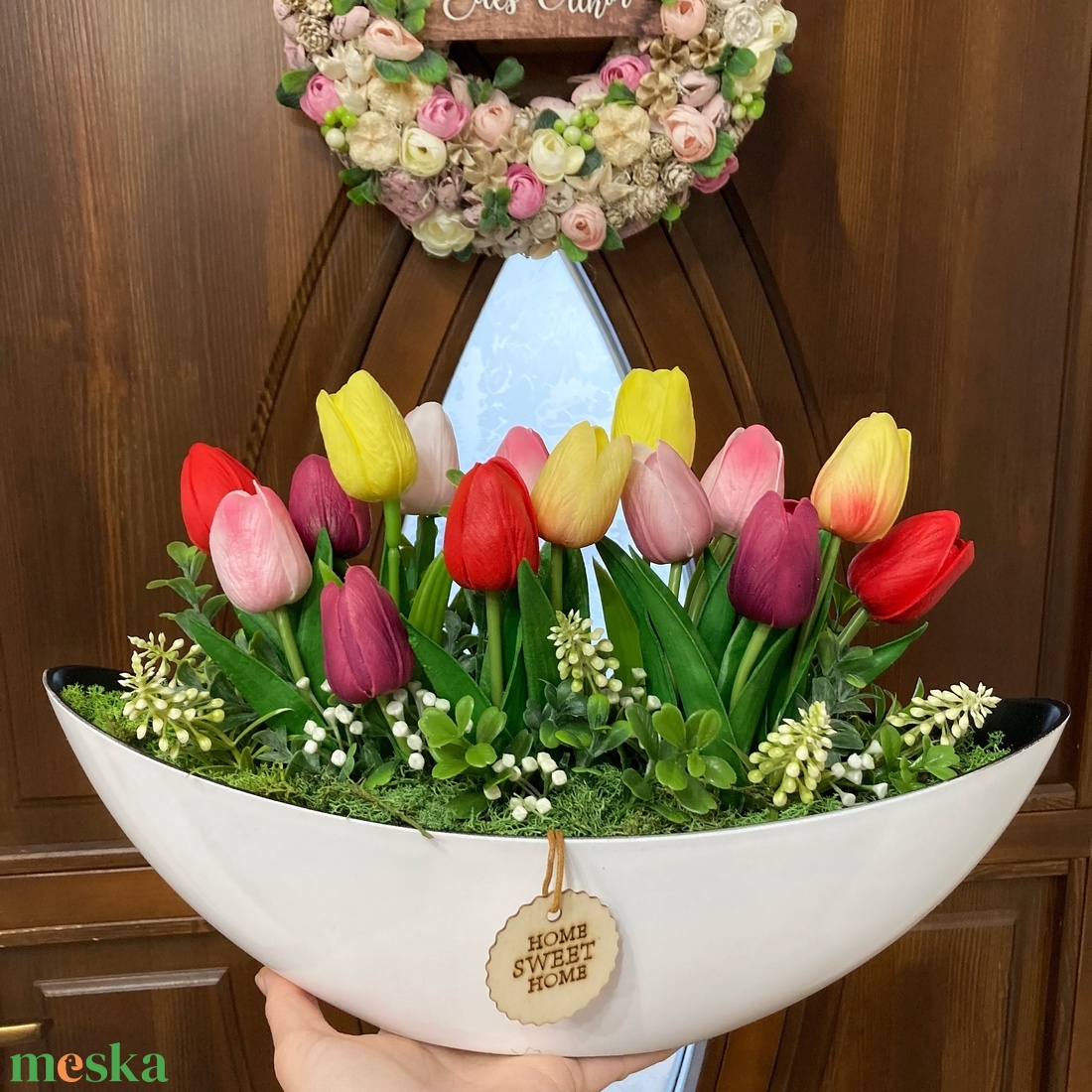 Tulipános asztaldísz 40 cm - otthon & életmód - dekoráció - asztal és polc dekoráció - asztaldísz - Meska.hu